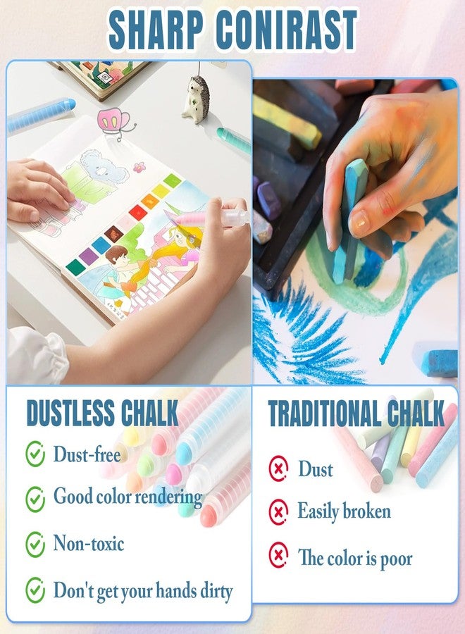 maglala 12 Pcs Dustless Chalk Pens, Non-Toxic Washable Colored Chalk for Kids, Wet Wipeable, Ideal for Outdoor Art & Blackboard Drawing - Image 4